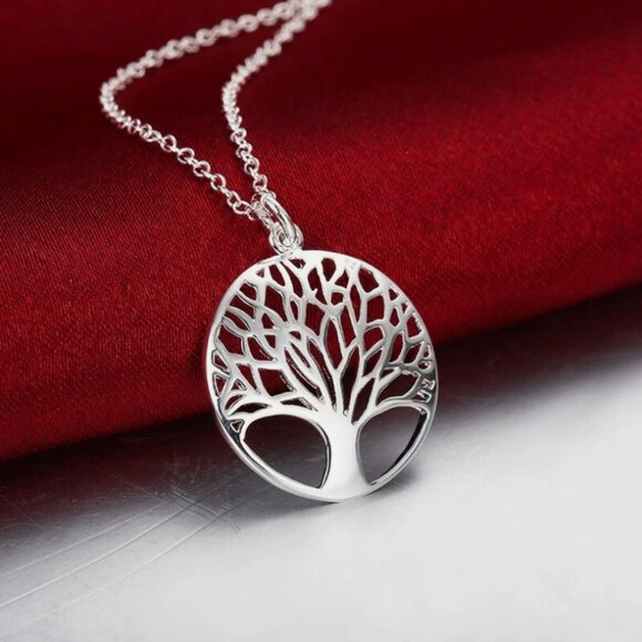 Jewelry - Womens 925 Sterling Silver Tree Of Life Pendant 18" Link Chain Necklace